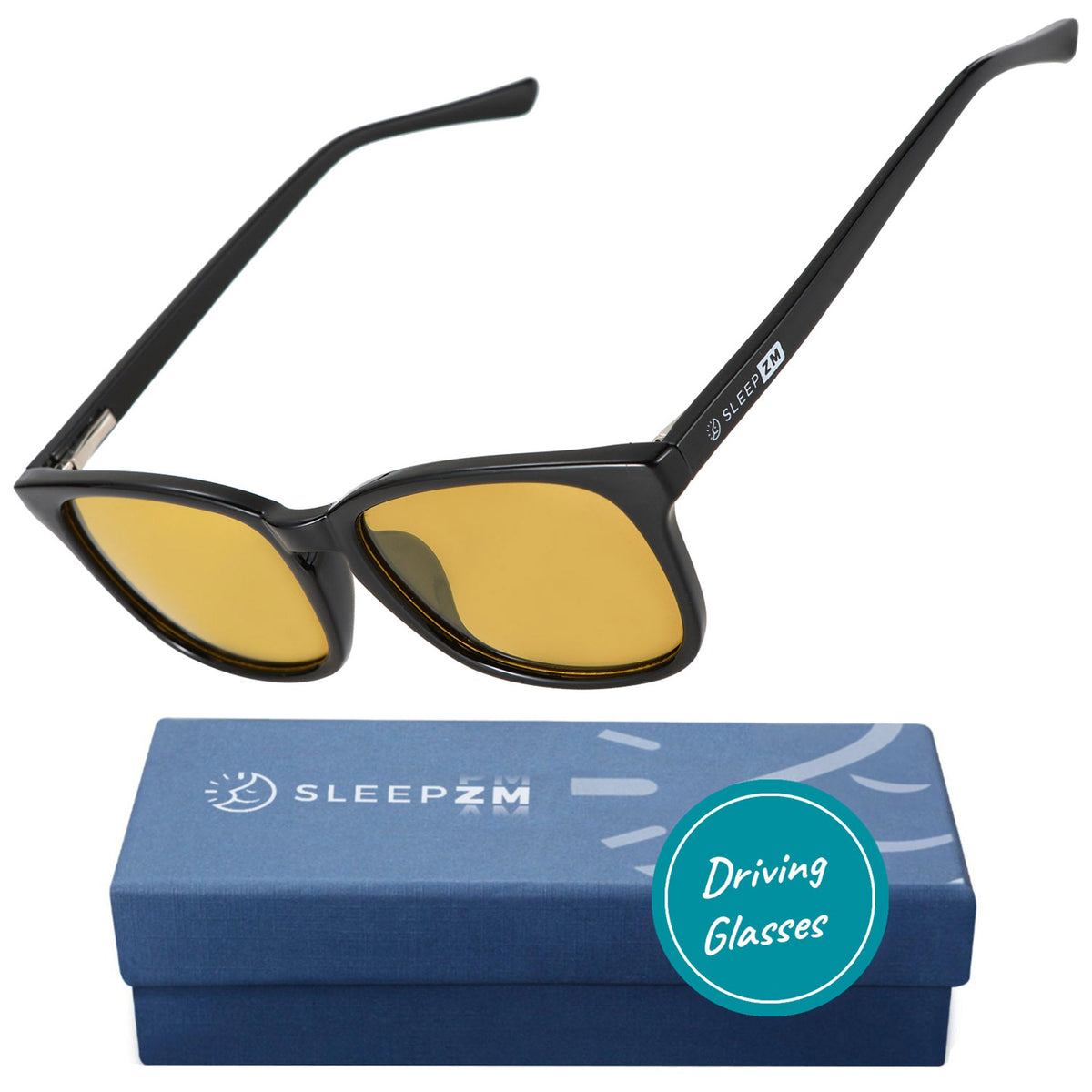 GlareAid Yellow-Green Wayfarer Night Driving Glasses – Black